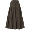 Women´s Casual Long Skirts, Solid Color Pleated Big Hem Elastic Waist Loose Fit Skirts, Simple Style Bottoms 3