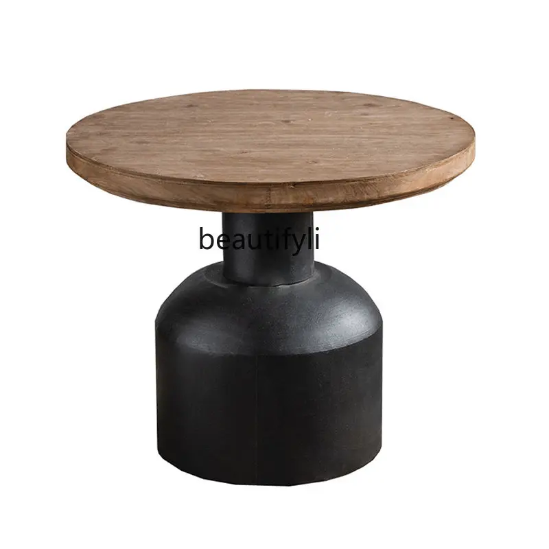 

Nordic Retro Iron Art Solid Wood Coffee Table American Light Luxury round Tea Table Coffee Table Tea Table Side Table Side Table