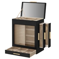 SONGMICS Jewelry Box with Glass Window, 5-Layer Jewelry Organizer with 3 Side Drawers, Jewelry Storage, with Big Mirror, Modern 1