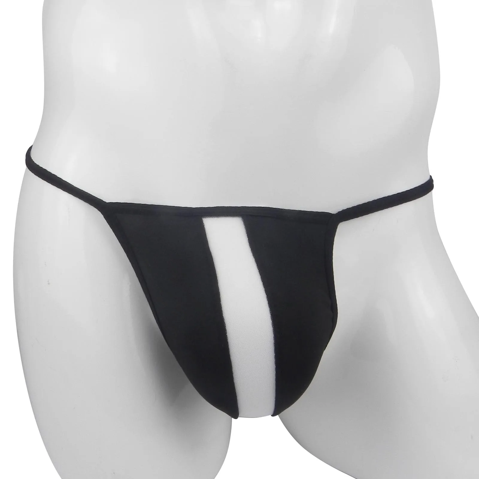 Male Underwear Men's Sexy Middle Sheer T Back Underwear Mini Striped Thong Ultra-Thin Buttocks Sheer Panties G string Sissy Bikini