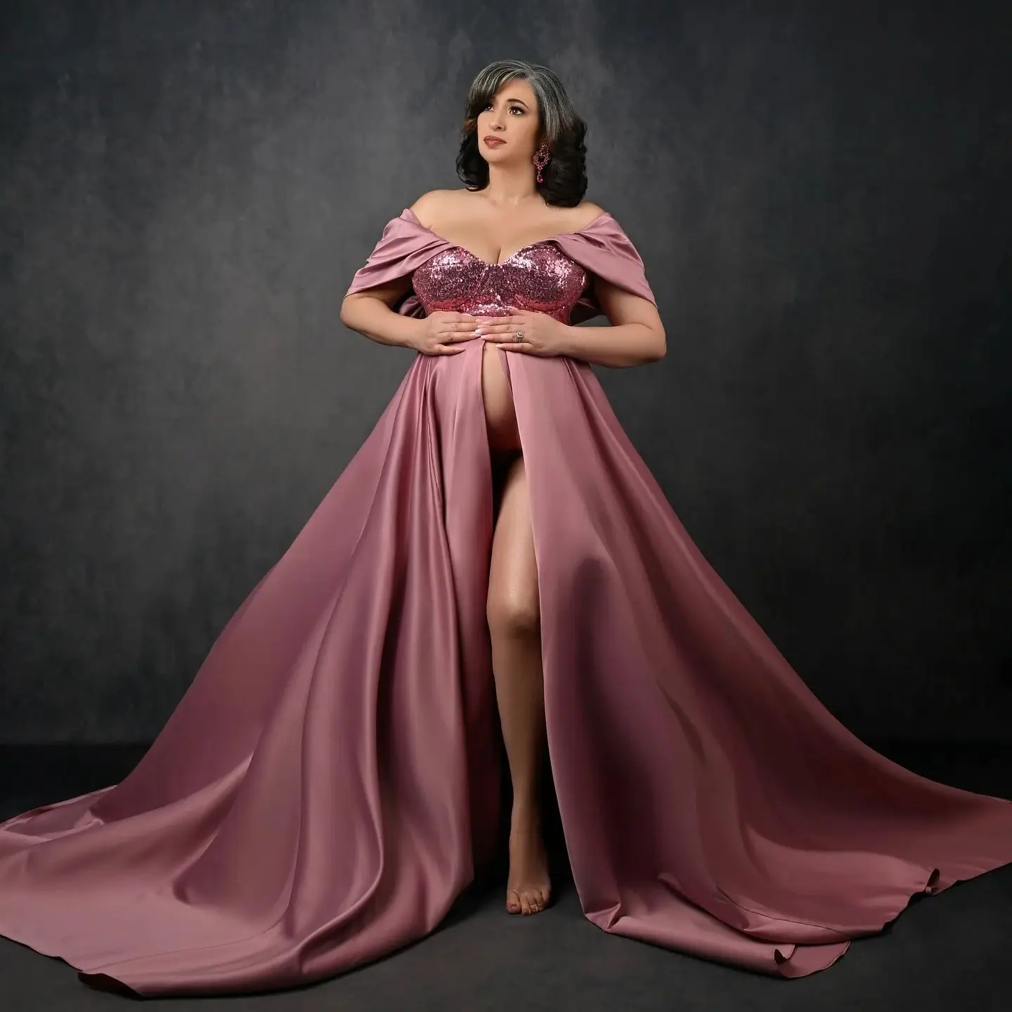 

Vintage Prom Dresses Women Empire Waist Satin Photography Gowns Sequins Maternity Baby Shower Dress Customise Vestidos