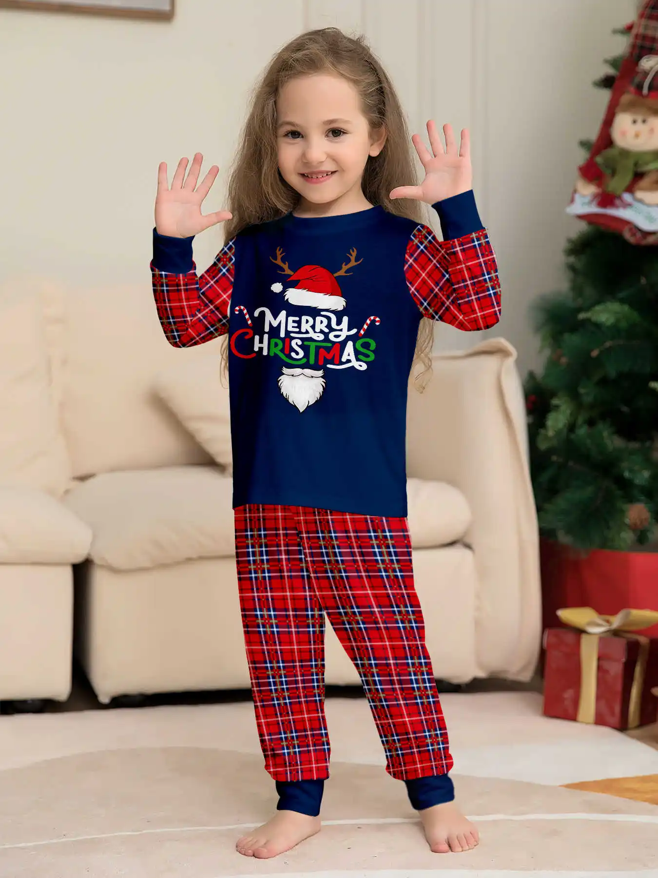 Merry Christmas Plaid Pajamas Set for Family Adults Kids Matching Outfits Baby&Dog Romper Soft Cute Loungewear Xmas Look Pijamas