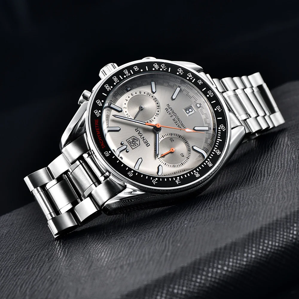 BENYAR Watch For Men Luxury Quartz Watch Top Brand 50M Waterproof Clock Casual Chronograph Stainless Steel Strap  Men Watch
