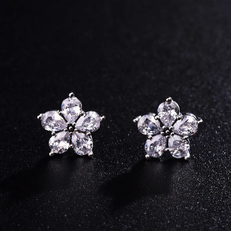 2022 Authentic 925 Sterling Silver Earring Sparkling Star Blue Gem Golden Heart Halo Stud Earrings Women Jewelry BirthdayGift