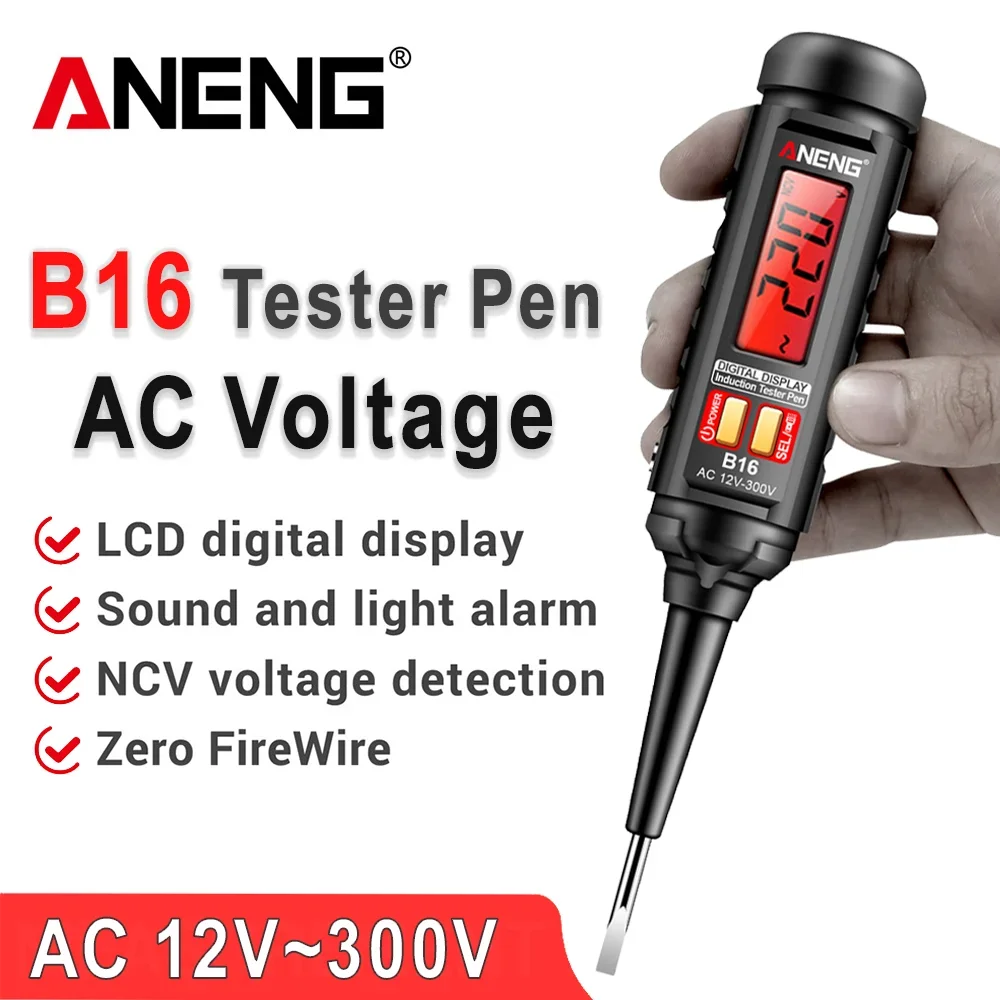 디지털 스마트 센싱 측정 펜 테스터 ANENG B16 12V-300V 전압 감지기 비접촉식 NCV 전압 프로빙 전기 기술자용 공구