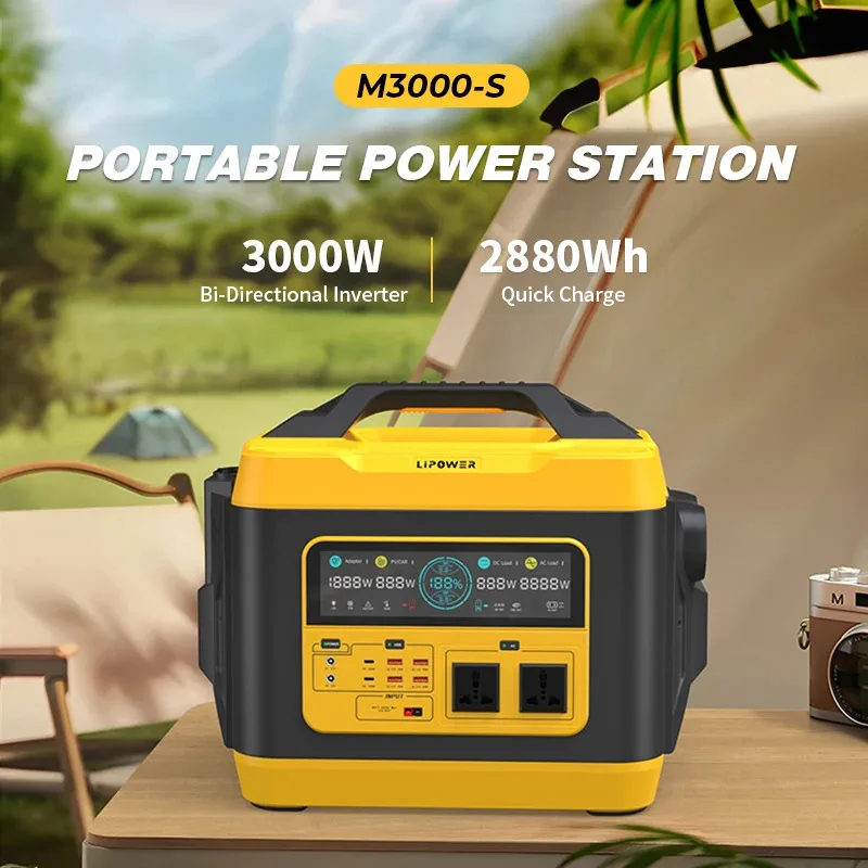 Lipower Power Station 3000w 2880wh Lifepo4 Battery UPS Function 2hrs Fully Charged Outdoor Portable Power Station