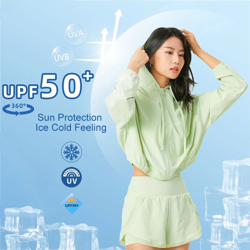 Lightweight Hooded Top 2023 Women Cool Feeling Sportwear Daily Fitness Sun Protection Chic Yoga Short Jacket Chaquetas Invierno