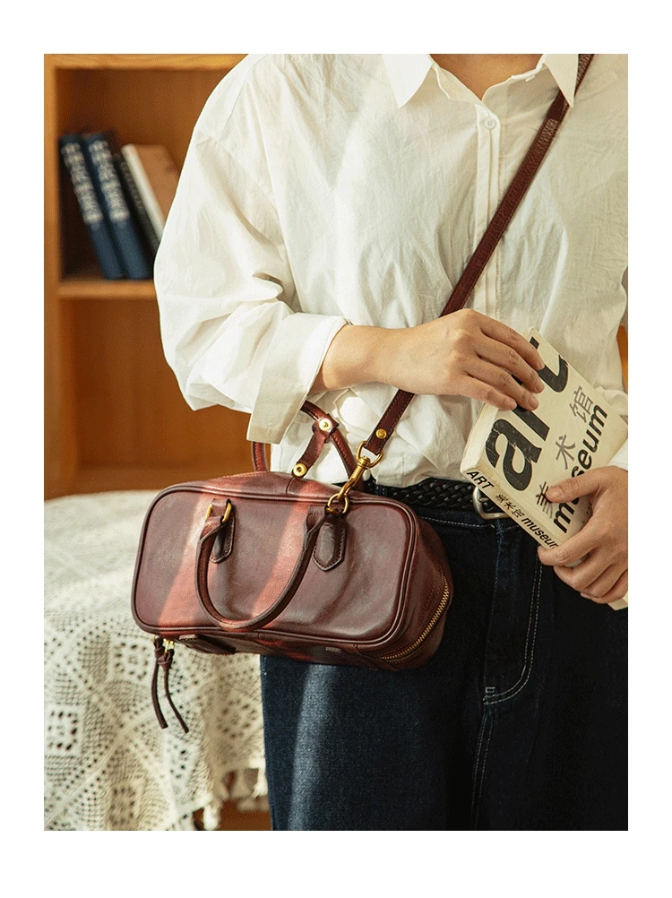 PNDME Designer handgefertigte Luxus-Damenhandtasche aus pflanzlich gegerbtem Rindsleder, einfache, lässige Damen-Umhängetasche aus echtem Leder – Detail 13