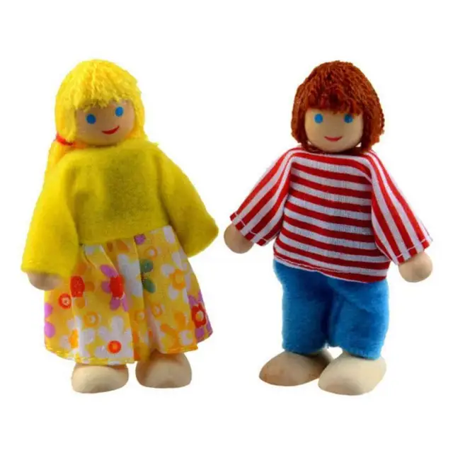 Wooden Happyed Familyed Dressed Puppet Flexible Joints Doll Kids Toy Birthday Gift 3