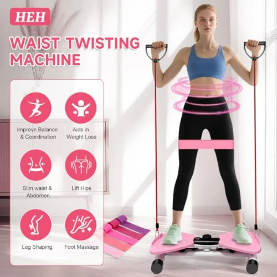 Waist Twister Machine Exercise, Adjustable Ab Twister Board with Digital Display, Waist Twister with 5 Resistance Bands, 450lbS