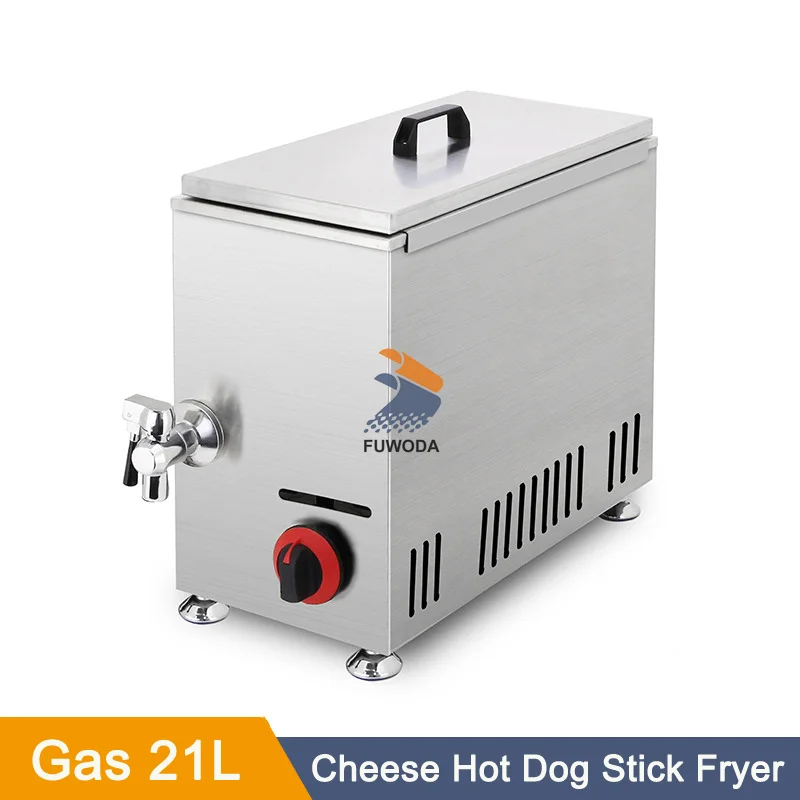 Hot Dog Roller Maker Sausage Cheese Snacks Food Commercial 21L Large Capacity Gas Cheese Hot Dogs Sticks With Deep Fryer Machine 3