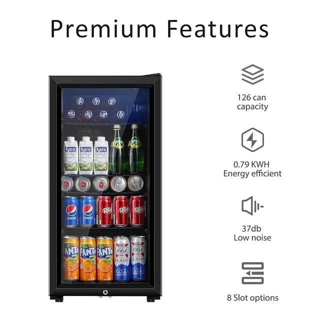 Beverage Refrigerator, 3.2 Cu.Ft Mini Fridge With Double Glass Door, Cooler For Soda, Beer Or Wine For Home, Office Or Bar With 2
