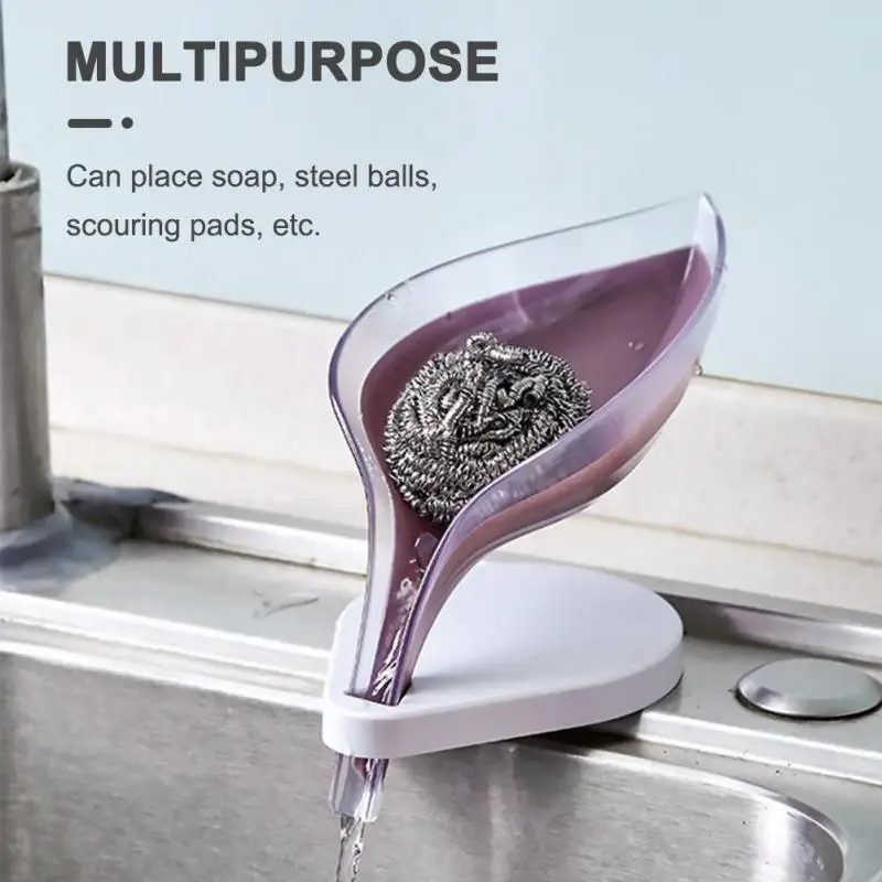 Sink Sponge Holder 1pc Leaf Shape Soap Holder Kitchen Dish Sponge Storage Tray Soap Box Bathroom Holder Case Bathroom Supplies Kitchen Gadgets