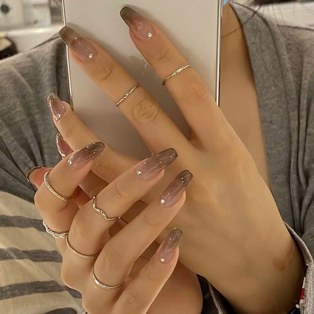 Detachable Jelly Gradient with design False Nails Wearable Ballerina Coffin Fake Nails Full Cover Nail Tips Press On Nails