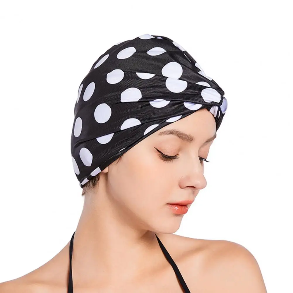 

Swimming Hat Simple High Elastic Anti-fading Knotted Design Women Swimming Pool Beanie Hat for Seaside