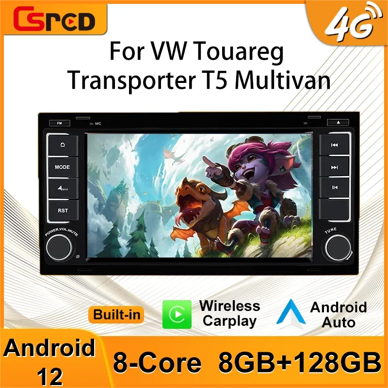 4G Sim Wireless Carplay Android 12 Auto Radio Per Vw Touareg Transporter T5 Multivan Gps Navigation Car Multimedia Player