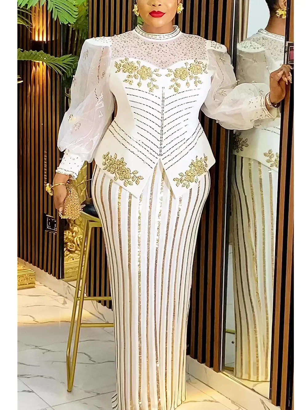 2025 African Dresses for Women New Fashion Plus Size Sequin Evening Party Long Dress Dashiki Ankara Outfits Robe African Clothes 6