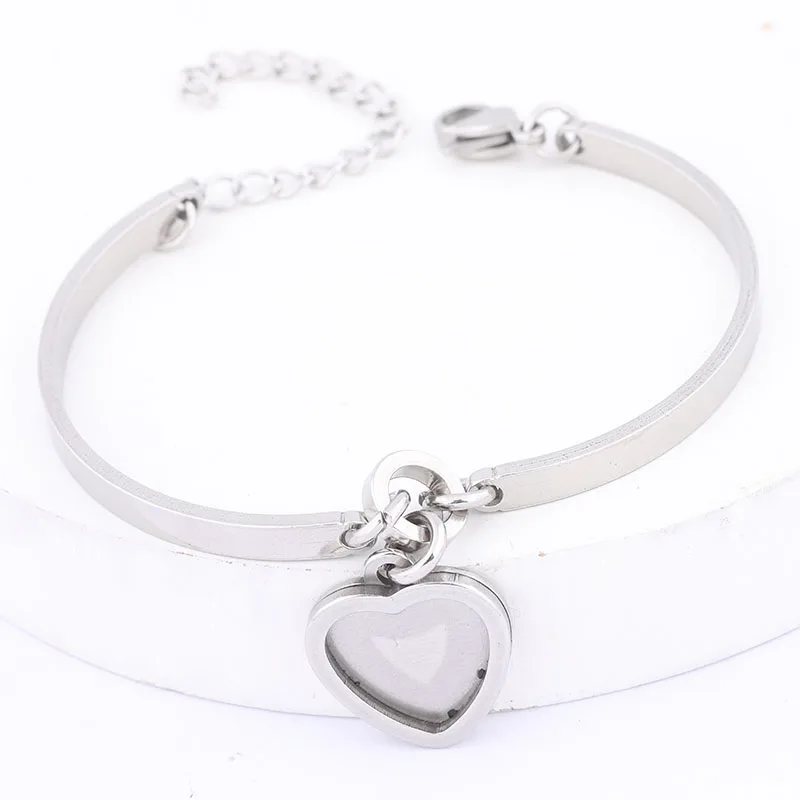 

3pcs Stainless Steel Cuff Bracelet Base Blanks Fit 12mm Heart Cabochon Bangle Bezel Setting Trays Diy Jewelry Findings