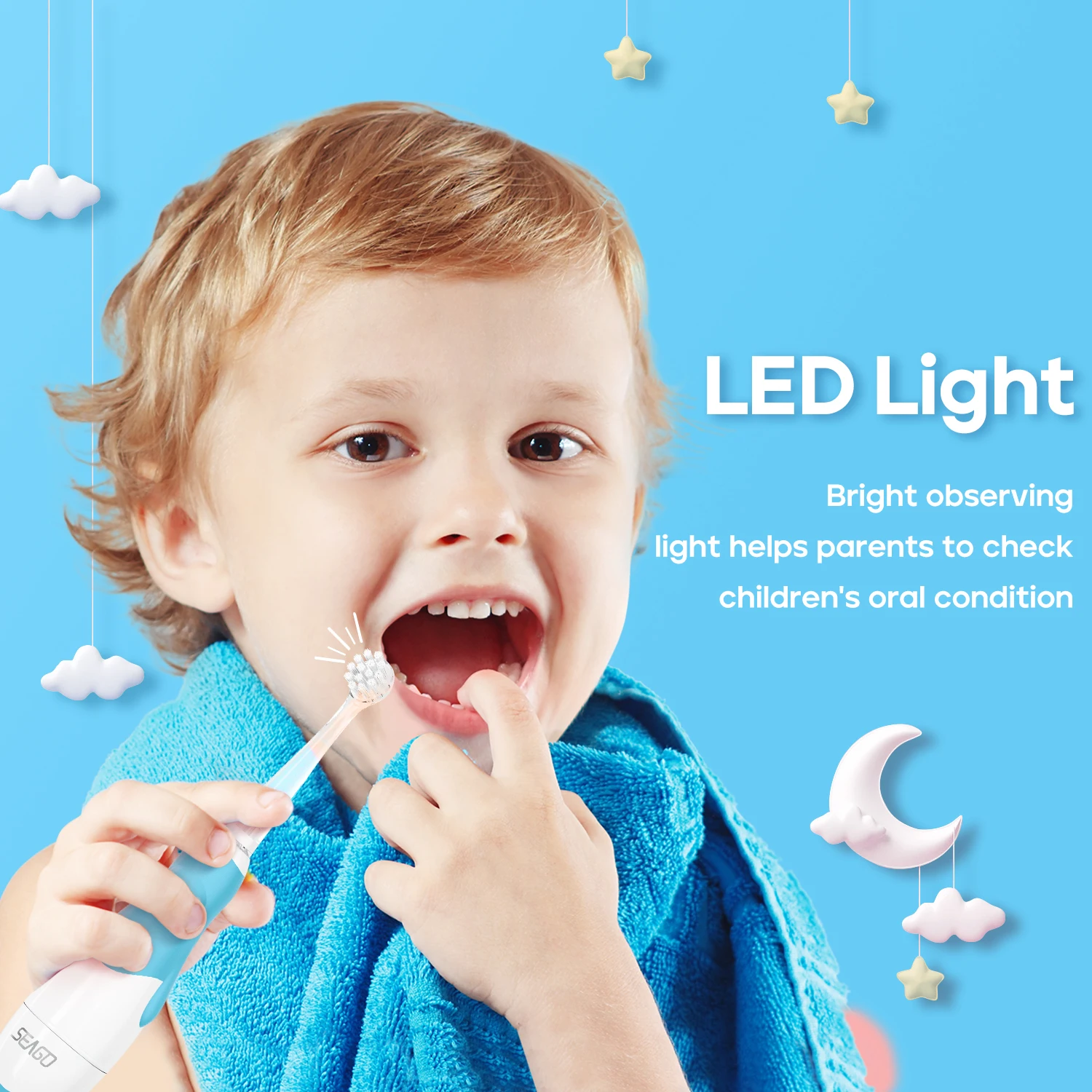 Seago Kids Electric Toothbrush Sonic Toothbrush with Observing Light Replaceable Brush Head Child Cartoon Smart Timer Waterproof kids electric toothbrush