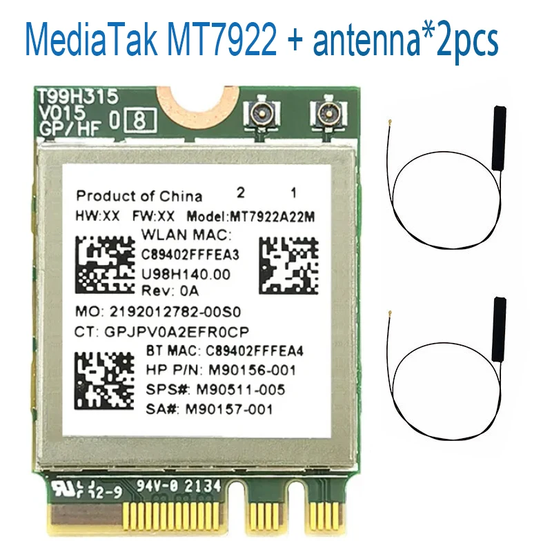 Cartão Lan sem Fio Wi-fi Mt7922 2400mbps 2.4g 5g 6g Dropship