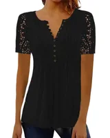 Summer Spring New Women's Loose and Comfortable Casual Lace V Neck Printed Blouse Floral Short Sleeve Elegant Fashion Shirt - Image 2