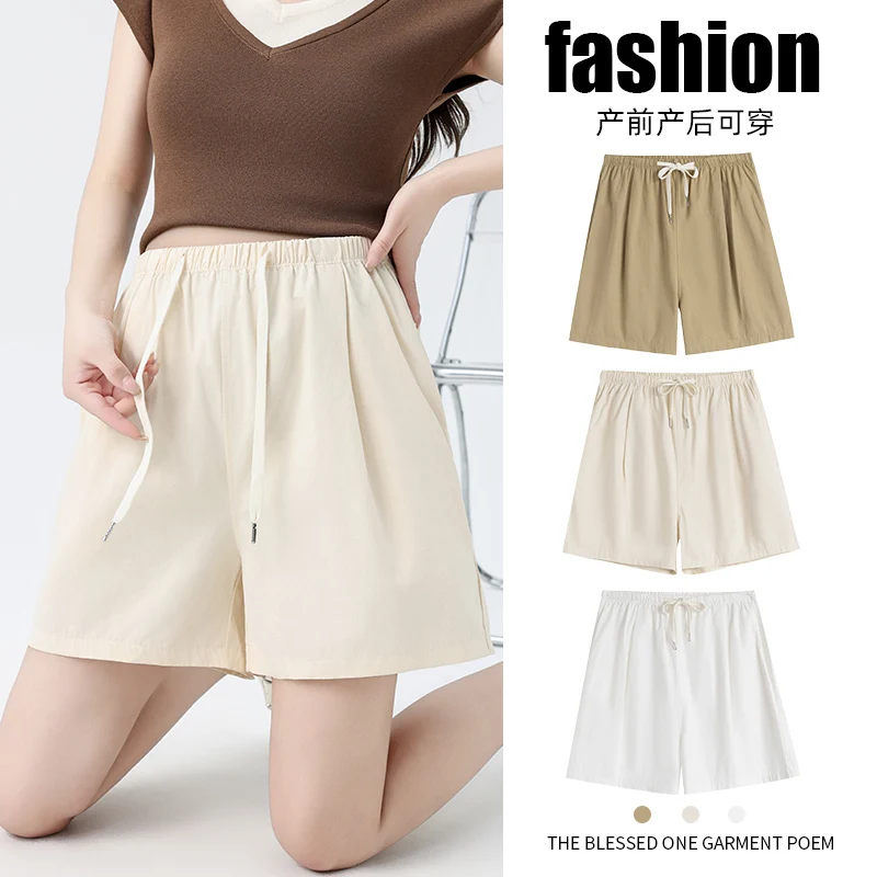 

Summer Thin Breathable Shorts High Waist Adjustable Wide Leg Loose Straight Short Pants for Pregnant Women Youth Pregnancy Y2k