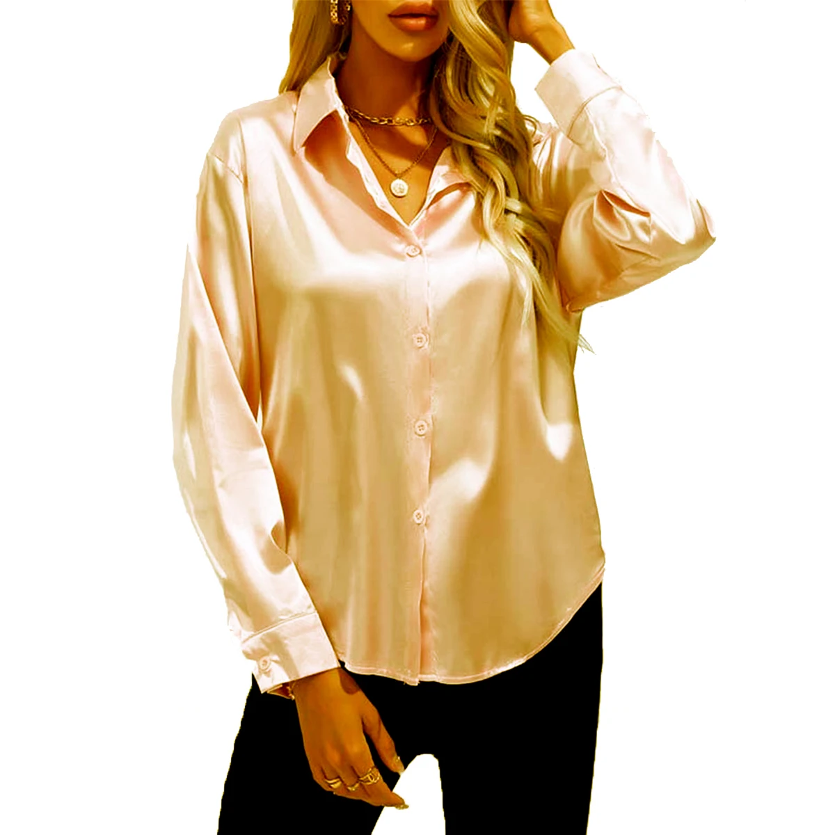 Oversize Women Shirts Solid Plain Silk Gold Yellow Green White Black Red Blue Pink Purple Blouses Long Sleeve Tops Barry Wang сукно champion gold 195см yellow green 60м