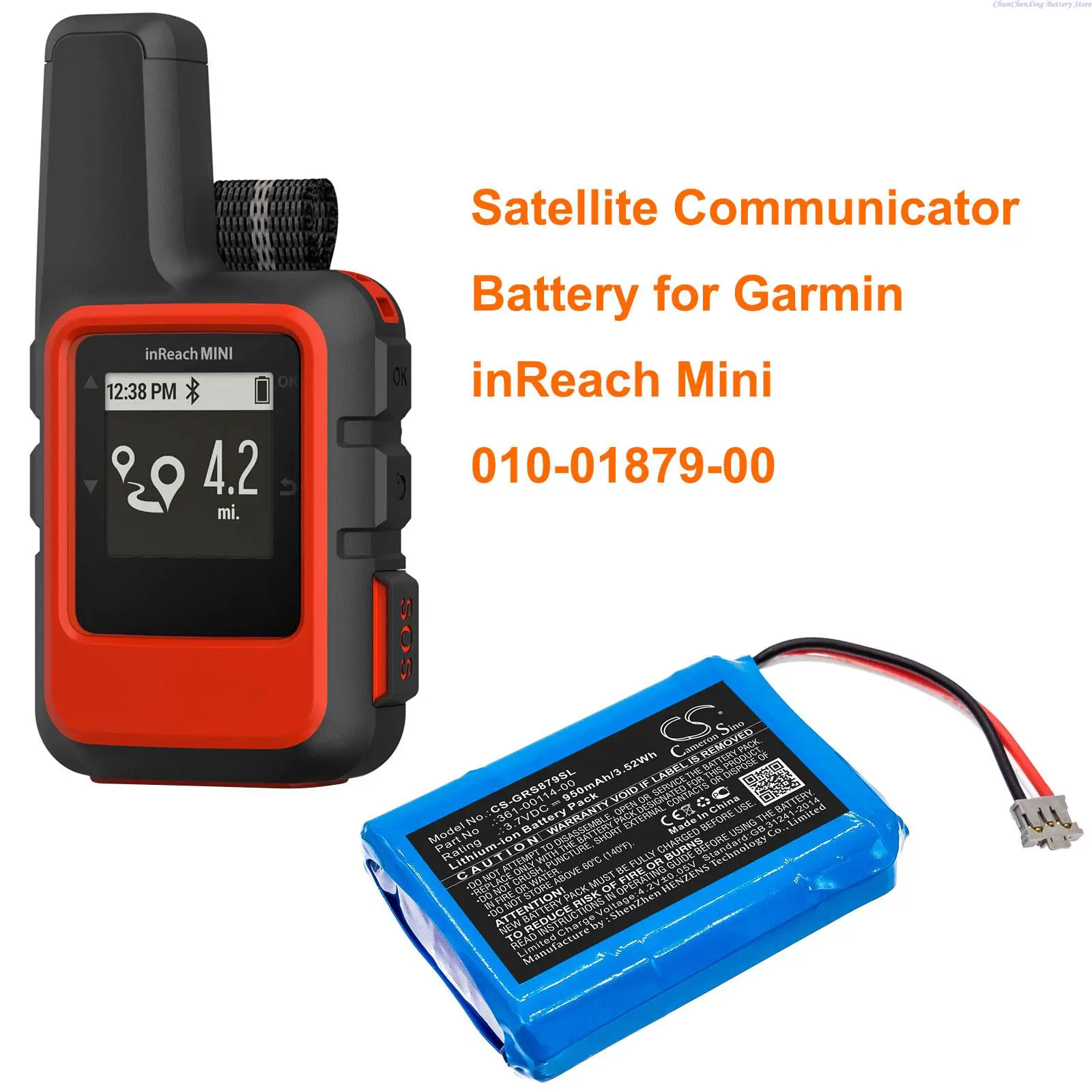 Cameron Sino 950Mah Gps, Batteria Navigatore Per Garmin Inreach Mini,010-01879-00