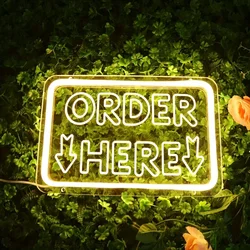 Vibrant 'Order Here' Neon Sign - Eye - Catching LED Wall Decor for Stores and Supermarkets (Warm White)