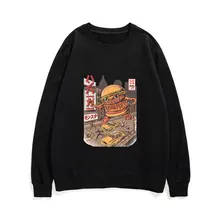 

Hot New Burgerzilla Japanese Cook Monster Classic Pullover Unisex Long Sleeve Fashion Pullovers Casual Loose Sweatshirt Tops