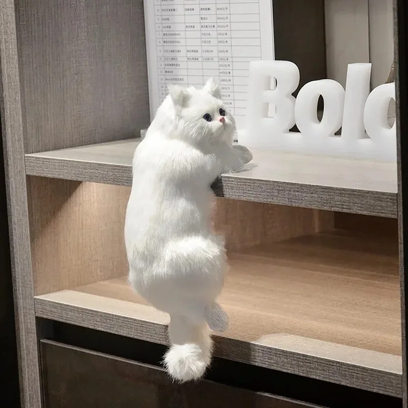 Realistic Furry Hanging Cat Simulation Plush Cat Doll Animal Figurines Home TV Decoration Cute Kitten Model Soft Toy Child Gift 3