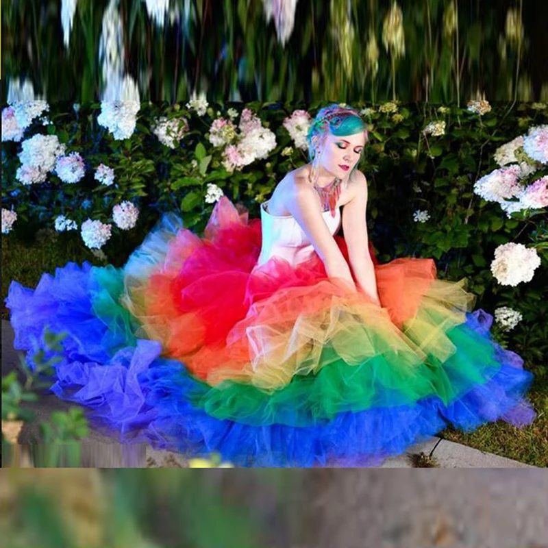 

Colorful Tulle Women'S Skirt Tiered Tutu Long Party Skirts Girls Birthday Party Elastic Waistline Full Maxi Puffy Skirts