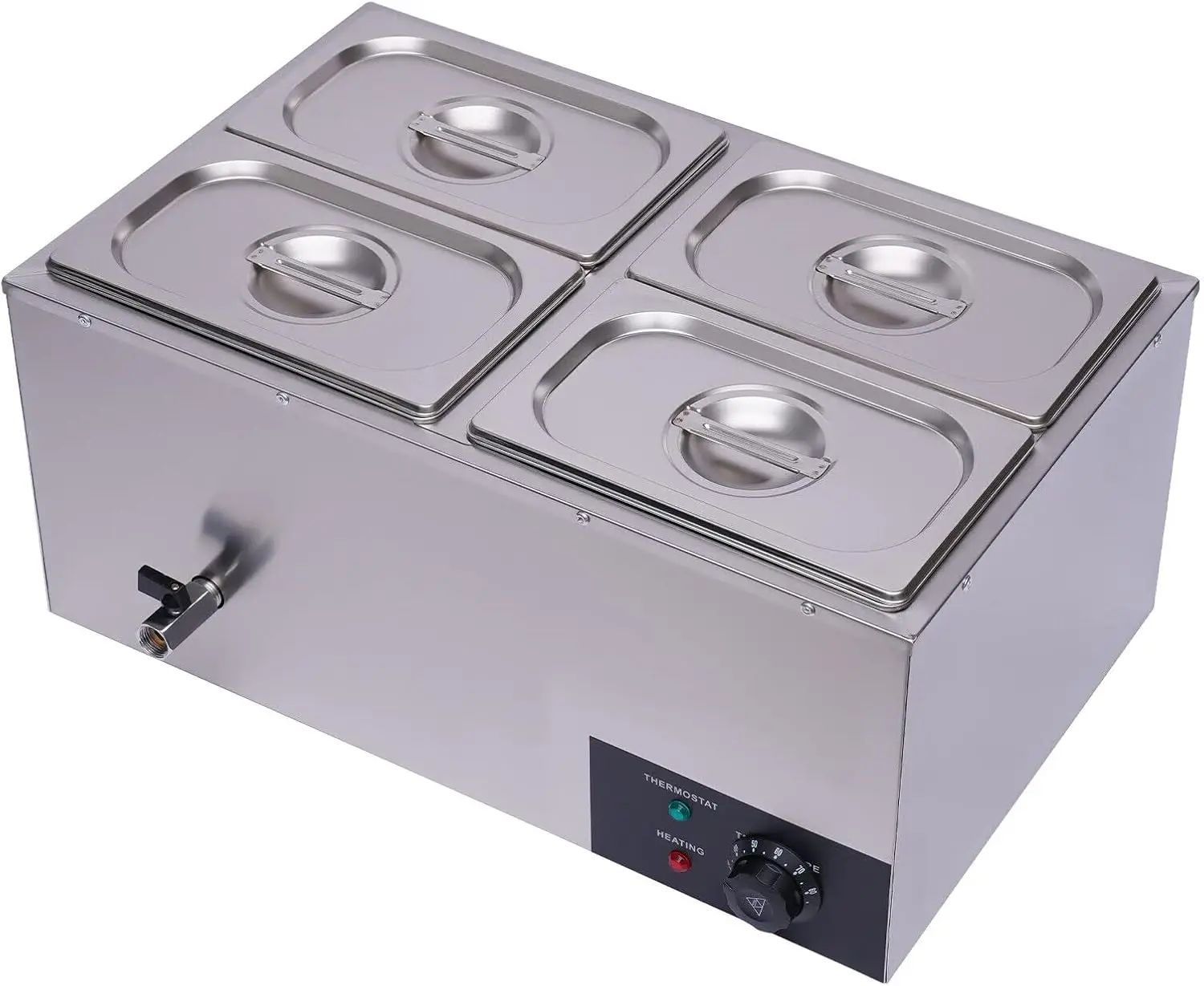 Marie Steam Table, Commercial Countertop Steam Table Food Warmer 600W 16.9Qt Stainless Steel Electric Food Soup Warmer with Lid