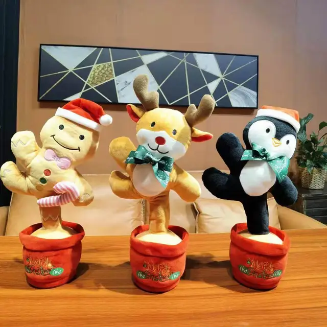 Christmas Electric Music Doll Funny Musical Rotating Singing Learning Tongue  Dancing Function Toy Gift funny desktop ornament 1