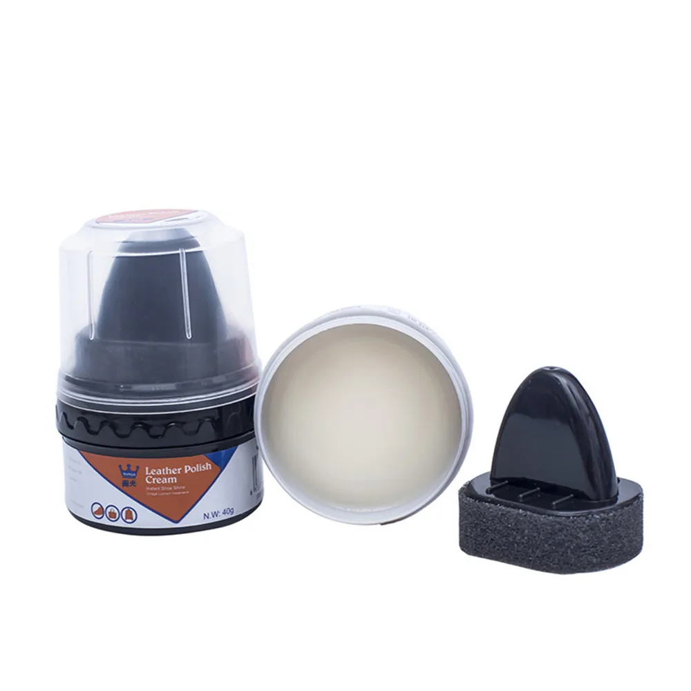 40g Multi-functional White/Black Shoe Polish Colorless Light Shoes Rub Leather Cleaner Shoes Brush Care Sponge Wax TSLM1 4