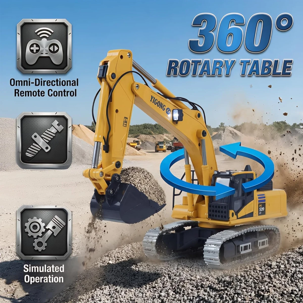 Excavatrice RC 1/50 Métal 2.4GHz - Pelle Mécanique Télécommandée YG520