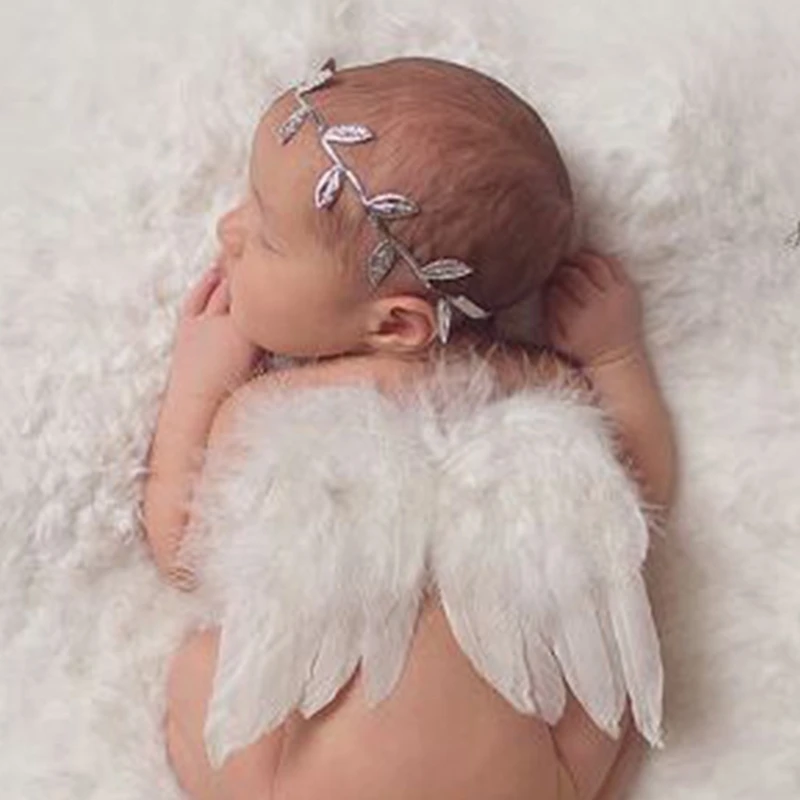 

Newborn Leaves Headband White Infant Cosplay Photography Prop Outfits Baby Girl