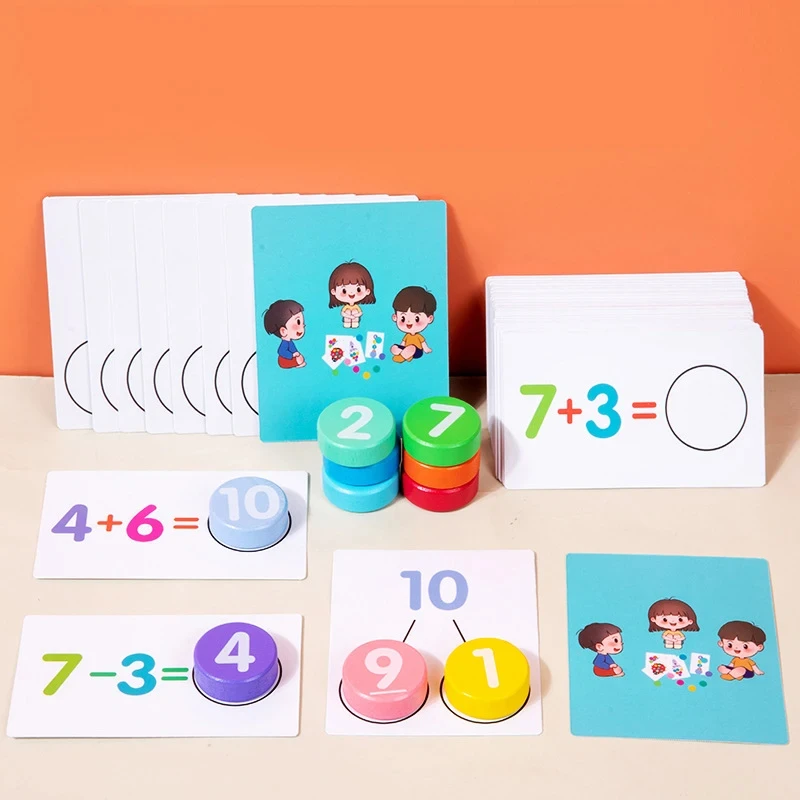 Montessori Wooden Math Toys Toddler Learning Addition Subtraction Digital Operation Card Educational Game Teaching Toys for Kids 3