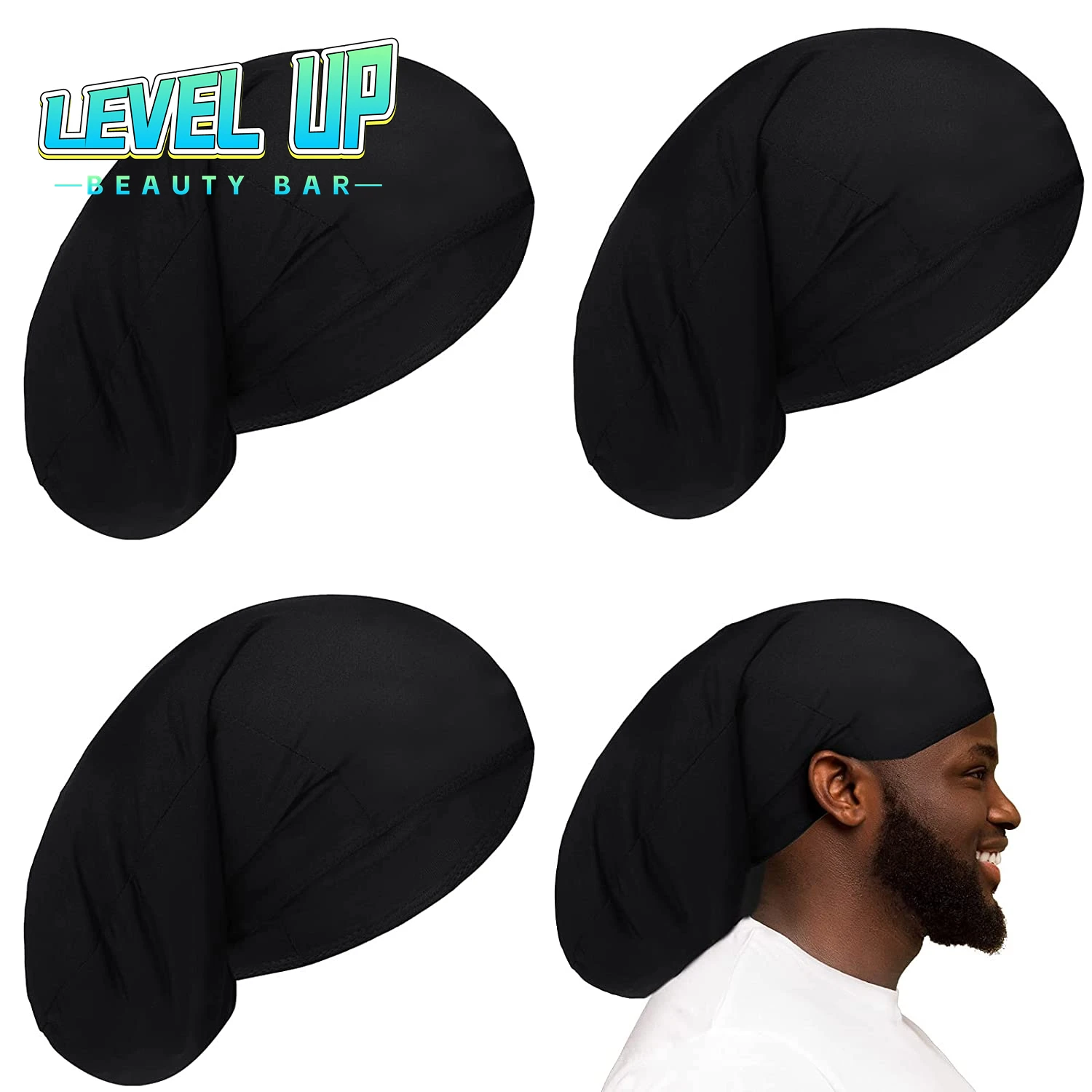 4pcs/Lot Unisex Dreadlock Cap Black Head Wrap Stretchable Sleeping Cap for Men Dread Lock Hair