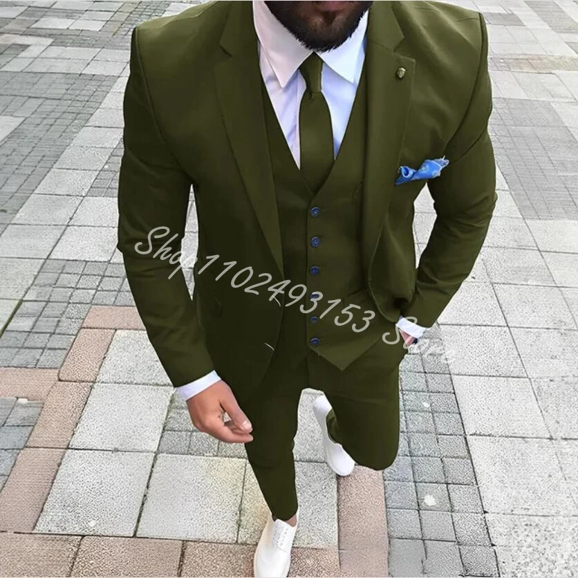 Royal Blue Blazer Business Suits Men Causal Notched Lapel Groom Tuxedos Wedding Blazer Vest Pants 3 Pieces Terno Masculino