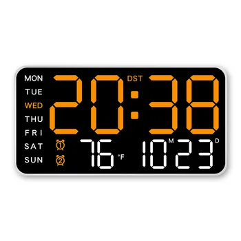 Large Digital Wall Clock Temp Date Week Display Remote Control USB Powered Table Clock Wall-mounted Dual Alarms LED Clocks 7