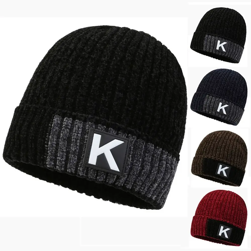

Add Fur Lining Knitted Hats Fashion Keep Warm Thickened Beanie Cap Solid Color Skullcap Men And Women