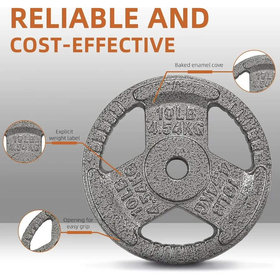 Cast Iron 1-Inch Standard Weight Plate for Strength Training & Weightlifting,10LB (Set of 4)