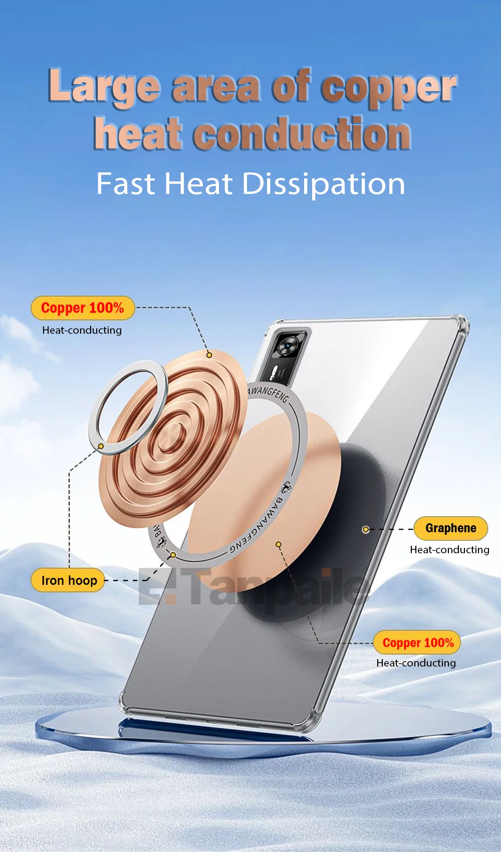 Enhanced Copper Tablet Cooling Case with Magnetic Heat Dissipation and Soft Clear Design