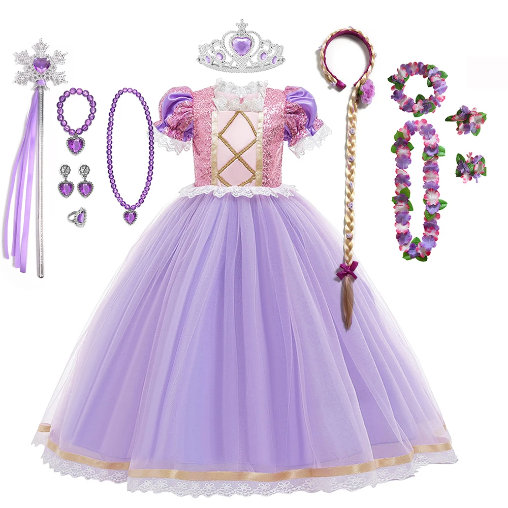 thumbnail image 1 of Disney Vestido de princesa para niña, disfraz de Rapunzel, Vestido de baile de lujo para fiesta de cumpleaños, ropa de fantasía para Halloween y Carnaval, 1 of 5