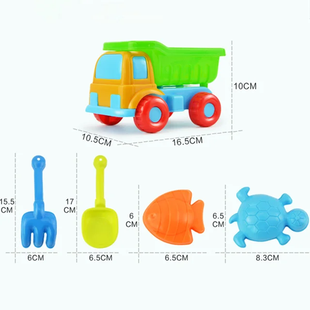 5pcs/Set Kids Beach Truck Shovel Rake Animal Molds Kit Tools Garden Sandpit Pool Storage Toy Collection Sand Away Beach 6