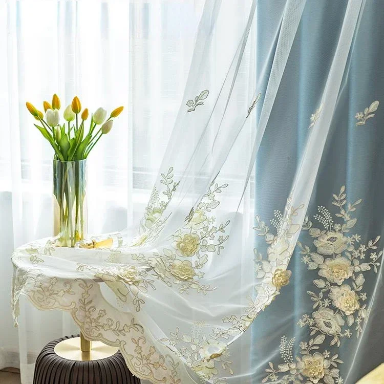 New Full-shading Tulle French Light Luxury Ins Princess Style Living Room Embossed Embroidery Cloth Yarn 2