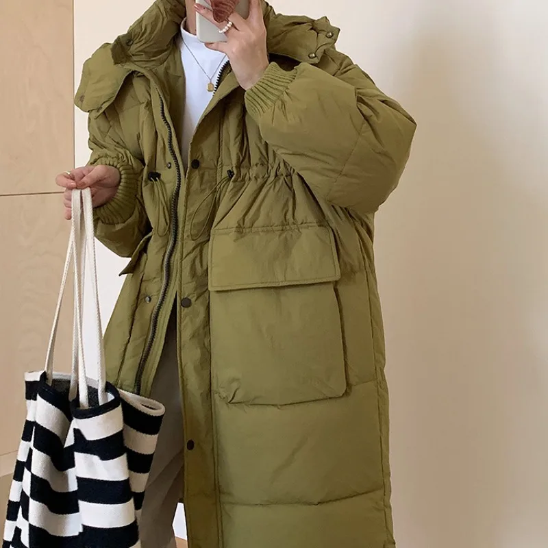 2023 New Women Down Jacket Winter Coat Female Mid Length Version Parkas Loose Thick Warm Outwear Hooded Leisure Time Overcoat