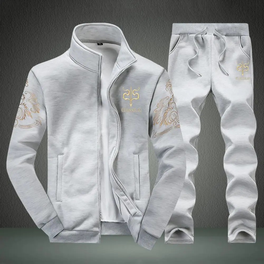 

Men Sports Suit Men's Winter Sports Suit with Stand Collar Zipper Cardigan Drawstring Trousers Stylish Track Suit Set for Active