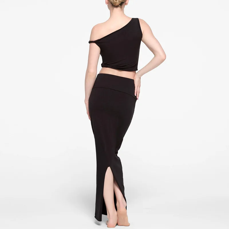 Off-shoulder Vest 2-piece Skirt Suit Women's Summer Solid Color Slim Sleeveless Slit Long Skirt Suit Women's 2-piece Suit